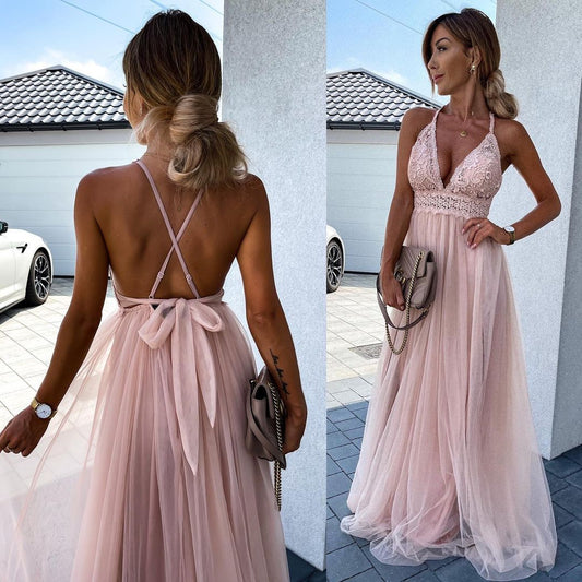 ISABELLA | Roze Maxi-jurk met Kant en Tule – Elegante Showstopper voor Speciale Gelegenheden