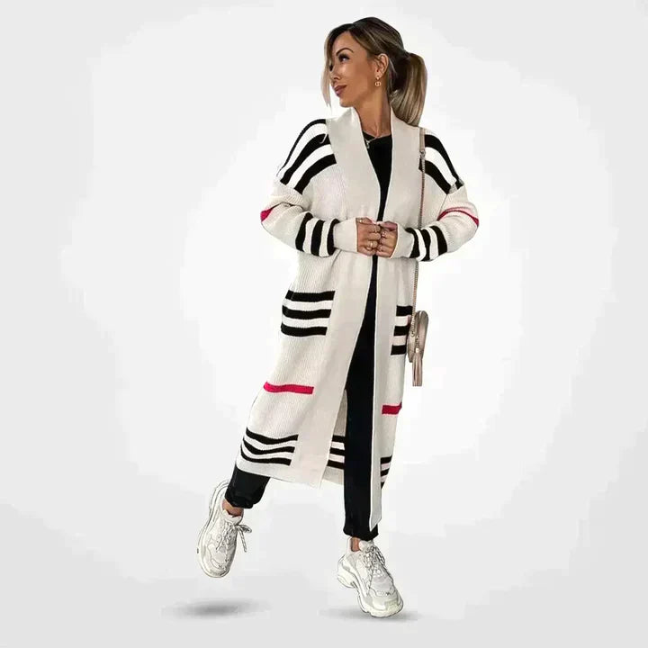 ISLA | Dames Cardigan Met Strepenpatroon – Lang, Veelzijdig & Perfect Voor Het Najaar