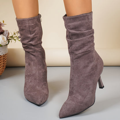 Elegante Slanke Dames Enkellaarsjes | Mid-High Plissé Boots Met Puntneus & Stiletto Hak