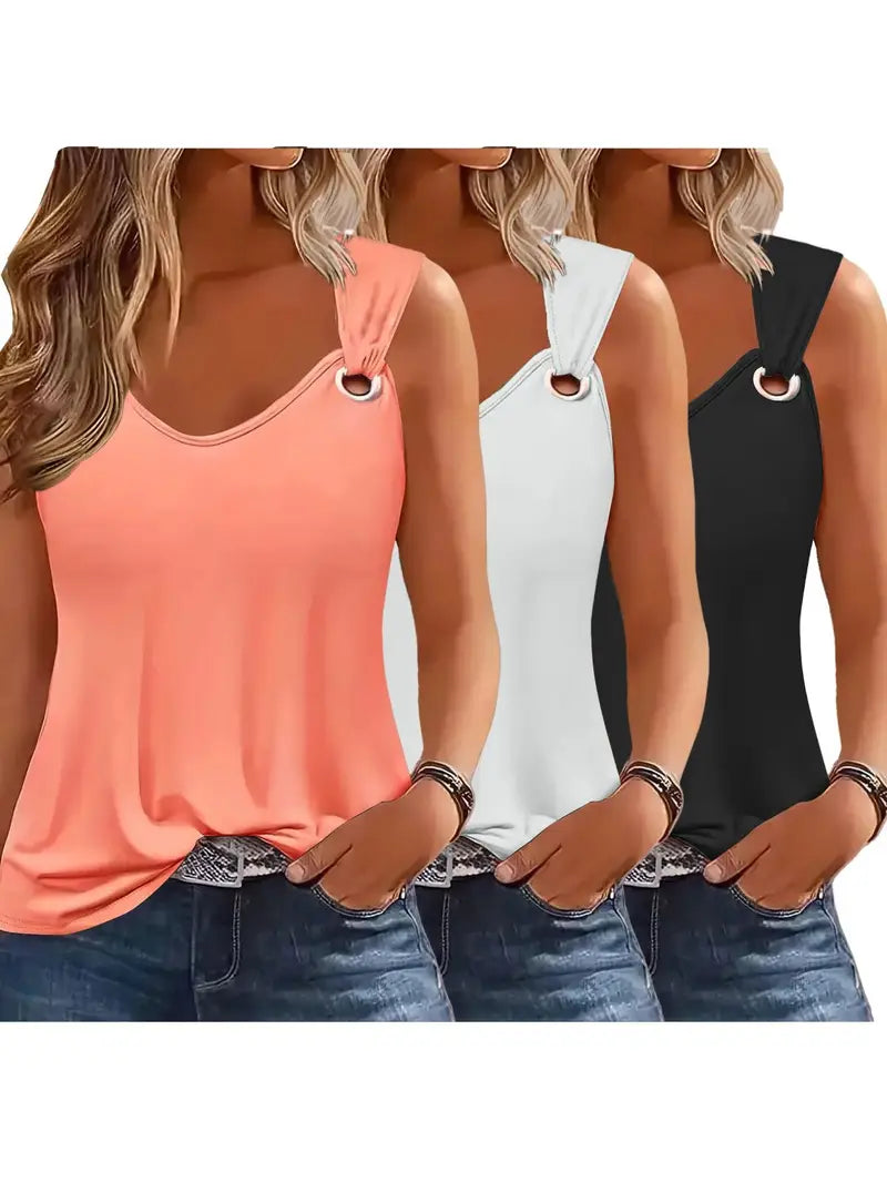 LYNN | Mouwloze Dames Top met Ringdetail – Casual Chic in Zwart of Zalmroze