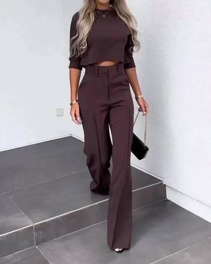 LIZE | 2-Delige Chique Dames Set Panthalon Met Croptop - Tijdloos & Elegant