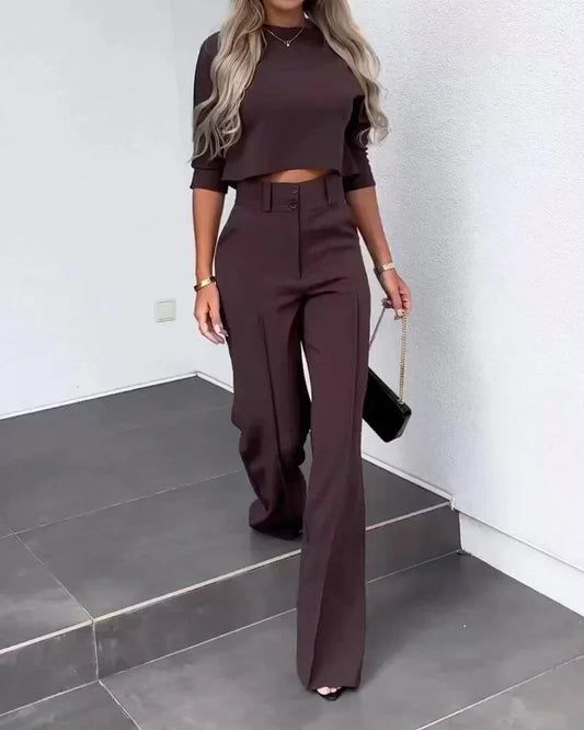 LIZE | 2-Delige Chique Dames Set Panthalon Met Croptop - Tijdloos & Elegant