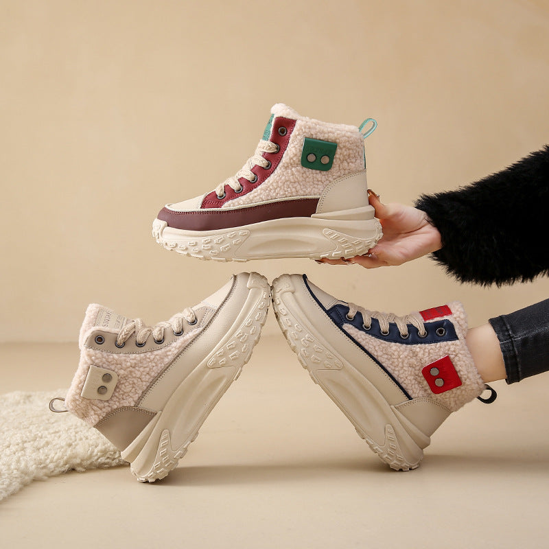 Fleece-Gevoerde Hoge Dames Sneakers | Warme Winter Sneakers Met Dikke Zool