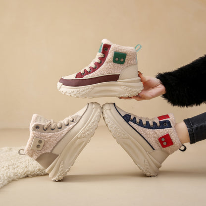Fleece-Gevoerde Hoge Dames Sneakers | Warme Winter Sneakers Met Dikke Zool
