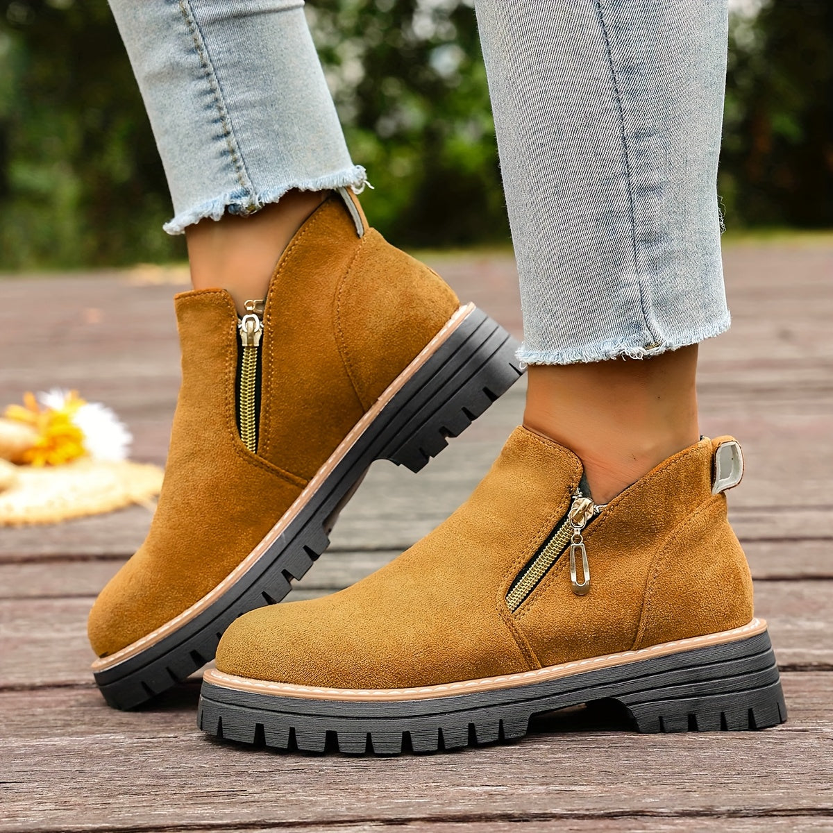 Dames Chunky Platform Enkelboots | Stevige Antislip Zool & Praktische Zijrits