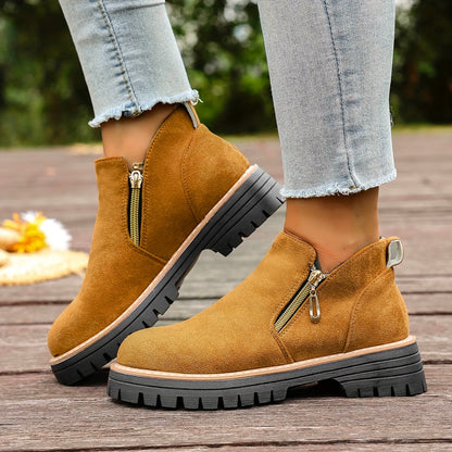 Dames Chunky Platform Enkelboots | Stevige Antislip Zool & Praktische Zijrits