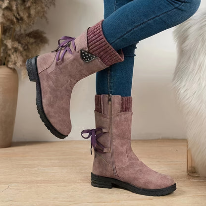 Vintage Teal Dameslaarzen | Warme Halfhoge Winterboots Met Fleece & Stevige Zool