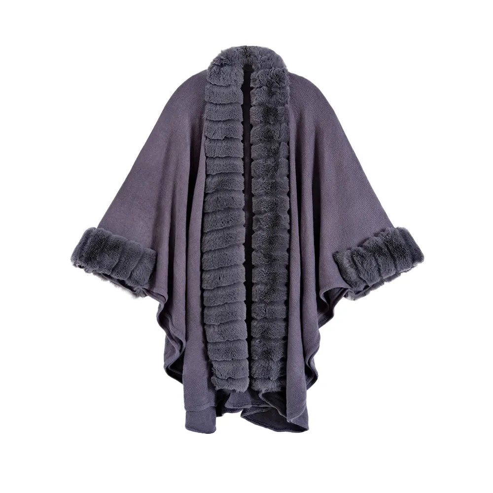 Luxe Faux Fur Vest Voor Dames | Mid-Length Poncho Met Bontkraag & Kwastdetails