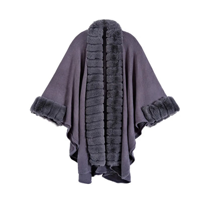 Luxe Faux Fur Vest Voor Dames | Mid-Length Poncho Met Bontkraag & Kwastdetails