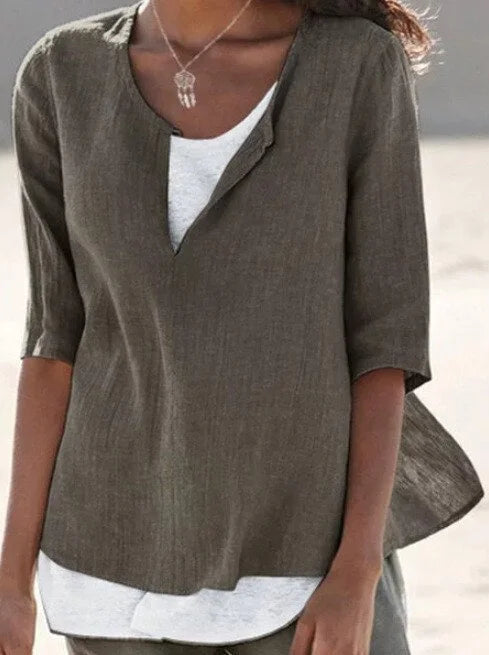 MERILYN | Zomerse Dames Blouse Met Halve Mouwen - V Hals Met Knoop Sluiting