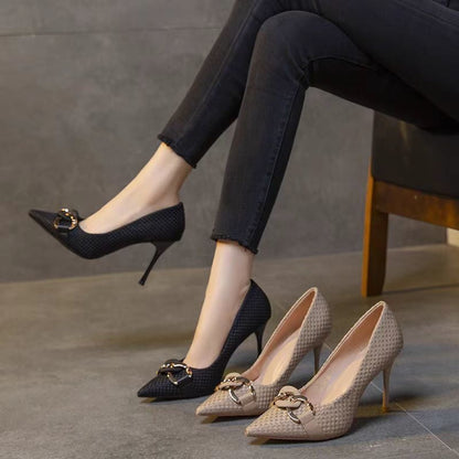 MIREILLE | Vrouwenhakken met Geweven Textuur en Metalen Detail – Elegant, Verfijnd & Tijdloos