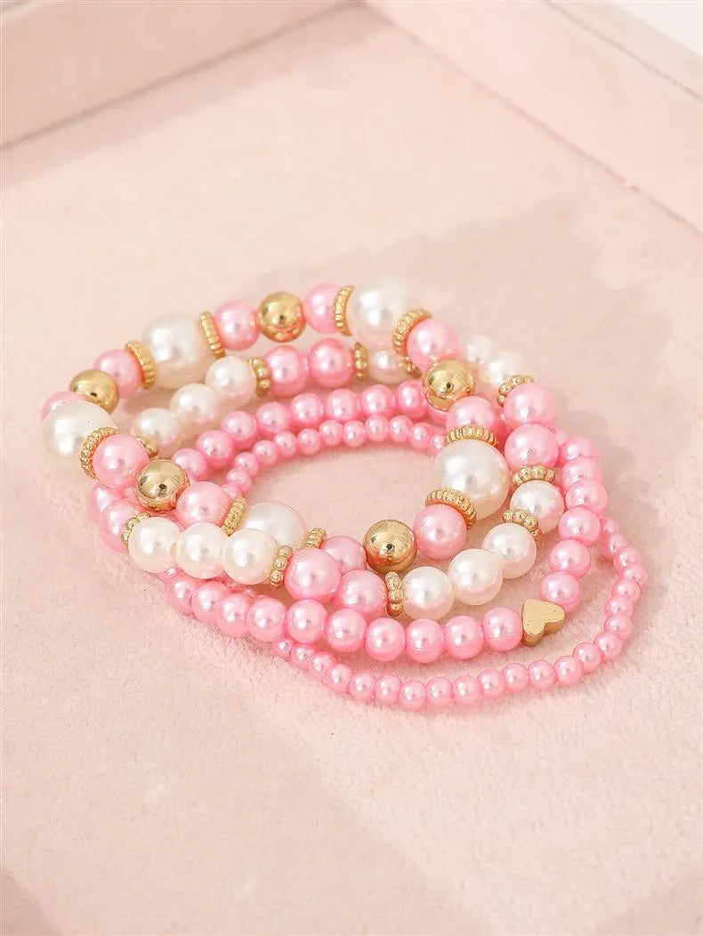 RANYA | 4-Delige Dames Armbanden Set met Parels en Glanzende Kralen