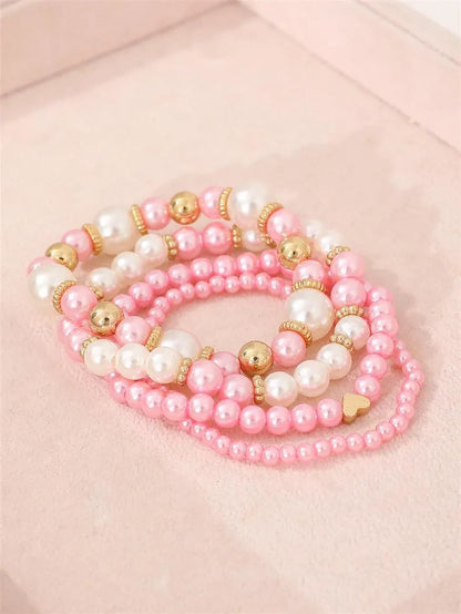 RANYA | 4-Delige Dames Armbanden Set met Parels en Glanzende Kralen