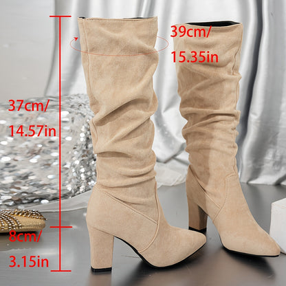 Kniehoge Dameslaarzen | Elegante Slouch Boots Met Luxe Suède Look En Comfortabele Hak