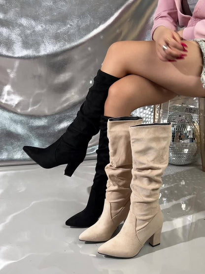 Kniehoge Dameslaarzen | Elegante Slouch Boots Met Luxe Suède Look En Comfortabele Hak