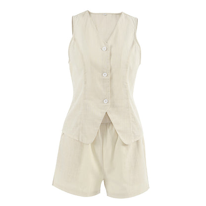 FAYLIN | 2-Delige Korte Linnen Dames Set – Chic en Luchtig