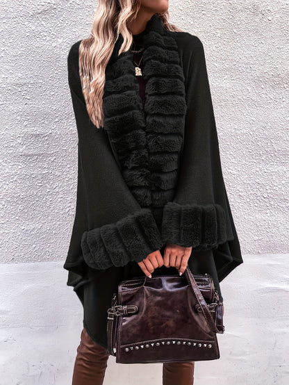 Luxe Faux Fur Vest Voor Dames | Mid-Length Poncho Met Bontkraag & Kwastdetails