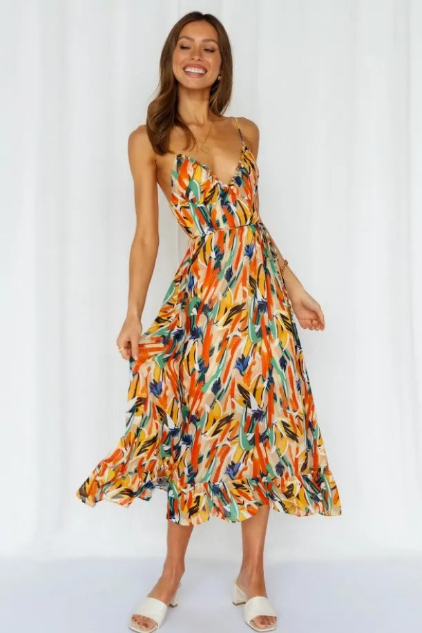 MILA | Zomerse Midi Jurk Voor Dames Met Kleuren Print – Elegant, Luchtig & Fris