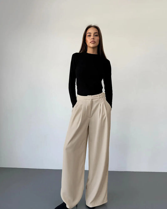 MATHILDE | Elegant Wijde Pantalon Voor Dames Met Uniek Taille-Detail – Comfort & Klasse Gecombineerd!