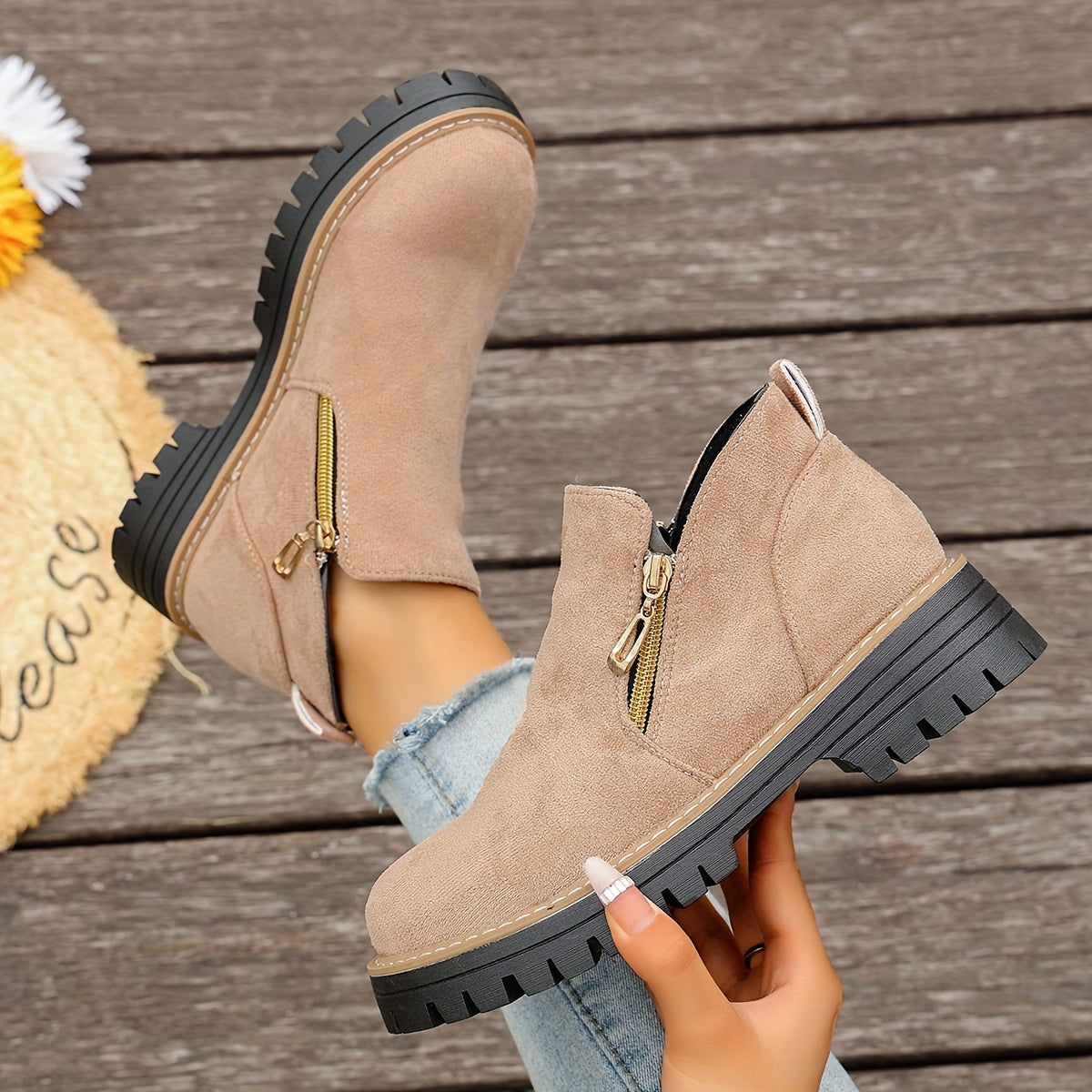 Dames Chunky Platform Enkelboots | Stevige Antislip Zool & Praktische Zijrits