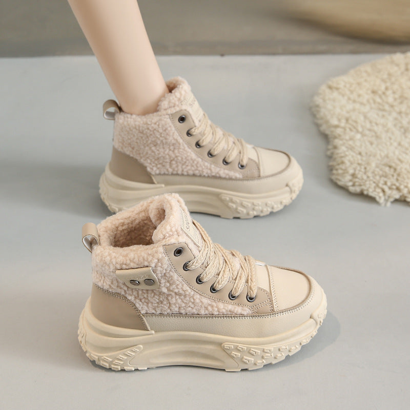 Fleece-Gevoerde Hoge Dames Sneakers | Warme Winter Sneakers Met Dikke Zool