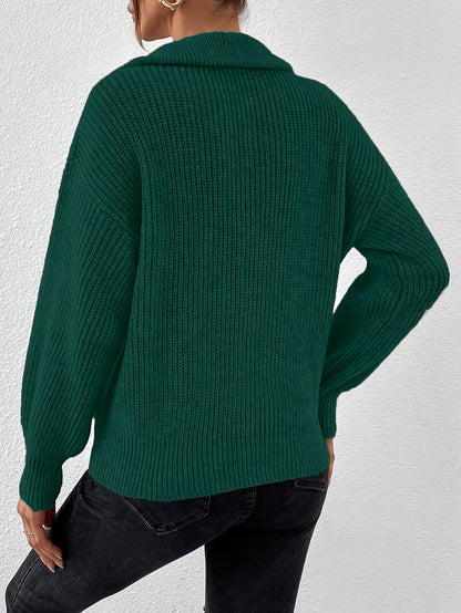 Gebreide Zip-Up Trui Voor Dames | Warme V-Hals Trui Met Lage Schouders