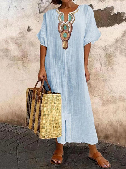 NOURA | MAXI Linnen Jurk Met Borduursels Voor Dames