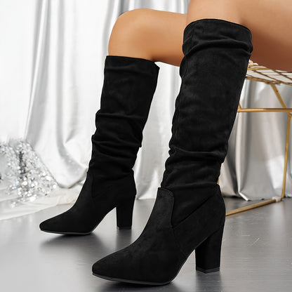 Kniehoge Dameslaarzen | Elegante Slouch Boots Met Luxe Suède Look En Comfortabele Hak