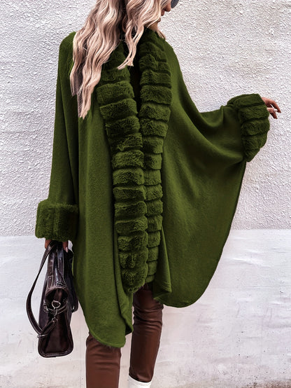 Luxe Faux Fur Vest Voor Dames | Mid-Length Poncho Met Bontkraag & Kwastdetails