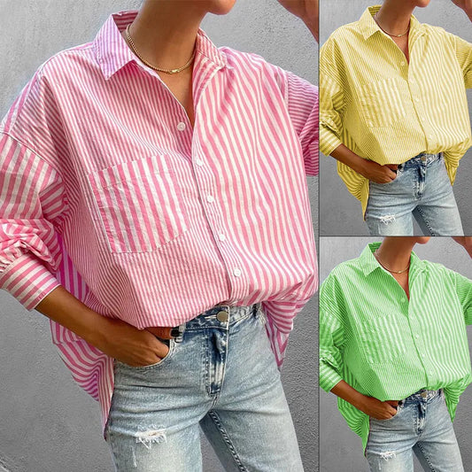 MAKENA | Oversized Dames Blouse - Gestreept Met Borstzakje