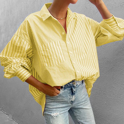 MAKENA | Oversized Dames Blouse - Gestreept Met Borstzakje