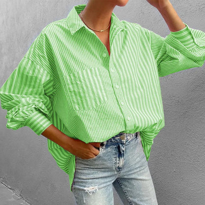MAKENA | Oversized Dames Blouse - Gestreept Met Borstzakje