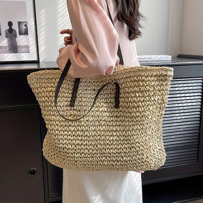 JUNE | Dames Tote Bag Met Geweven Design & Ritssluiting – Ruim Formaat & Lange Comfortabele Schouderhengsels