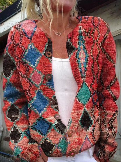 Gebloemde Cardigan Voor Dames – Warme Gebreide Trui Met Elegante Knoopdetails