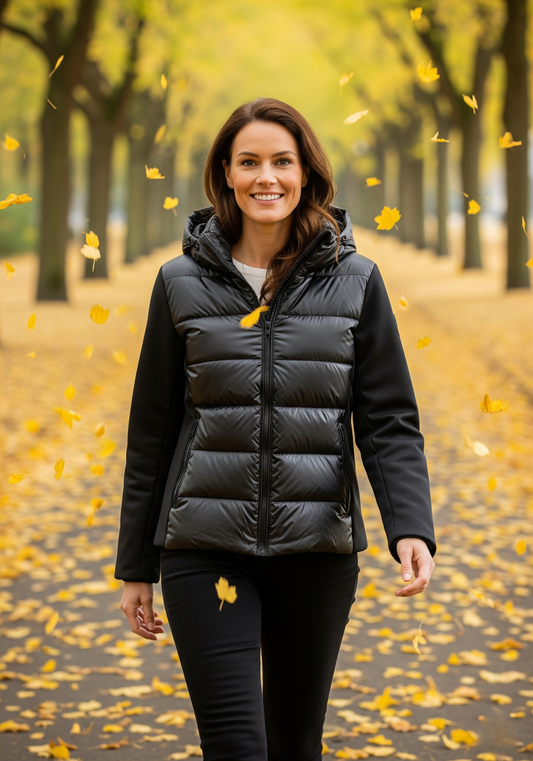 MILA | Damesjas Met Softshell Mouwen & Gewatteerd Body – Warm, Comfortabel & Ideaal Voor Herfst En Winter