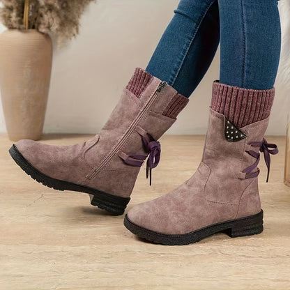 Vintage Teal Dameslaarzen | Warme Halfhoge Winterboots Met Fleece & Stevige Zool