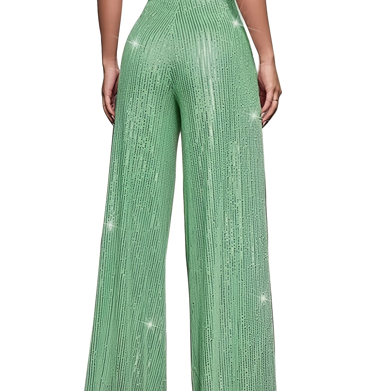 Pailletten Wijdvallende Broek Voor Dames | Glanzende Feestbroek Met Elastische Taille