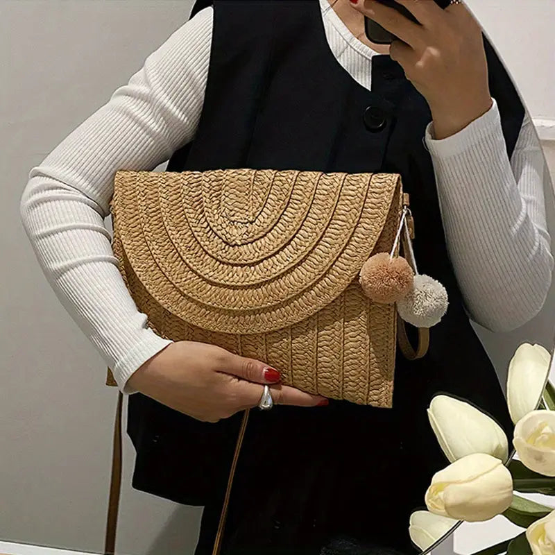 LANA | Gevlochten Stro Clutch Voor Dames Met Crossbody Strap - Zomers & Perfect voor Vakantie
