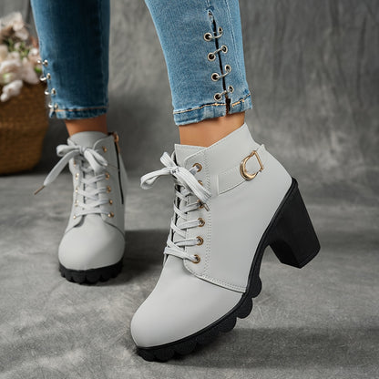 Dames Enkelboots Met Blokhak | Comfortabele All-Season Veterschoenen