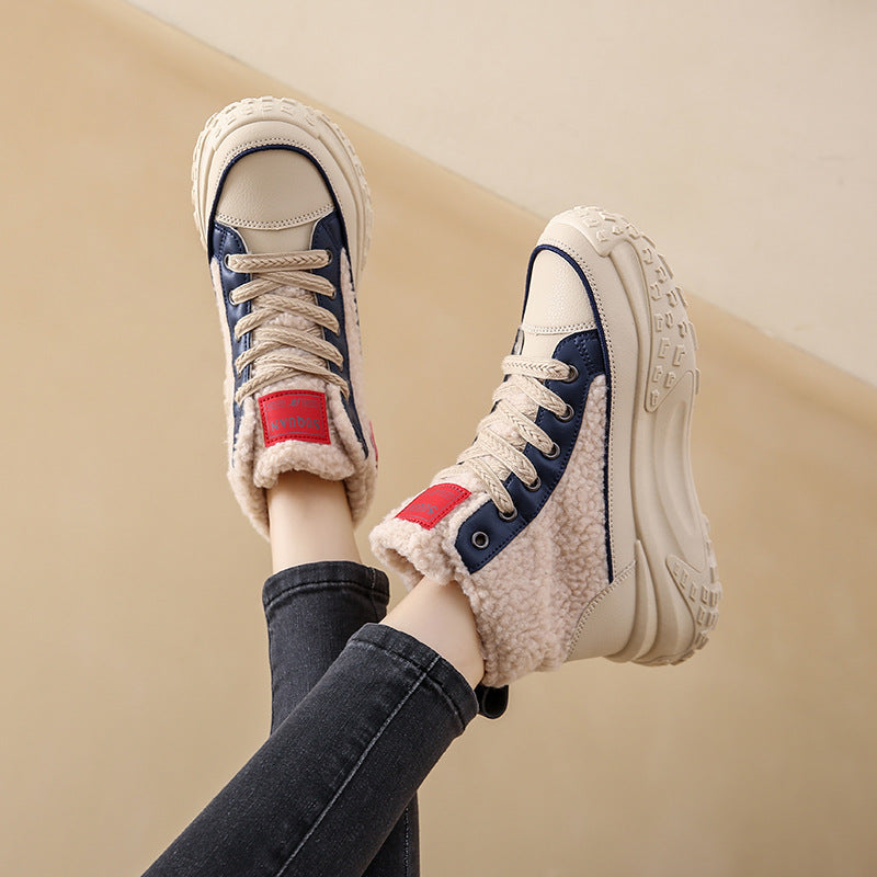 Fleece-Gevoerde Hoge Dames Sneakers | Warme Winter Sneakers Met Dikke Zool