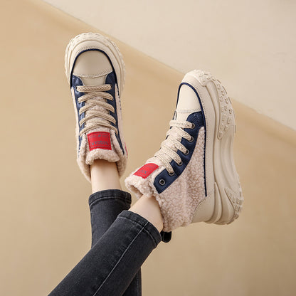 Fleece-Gevoerde Hoge Dames Sneakers | Warme Winter Sneakers Met Dikke Zool