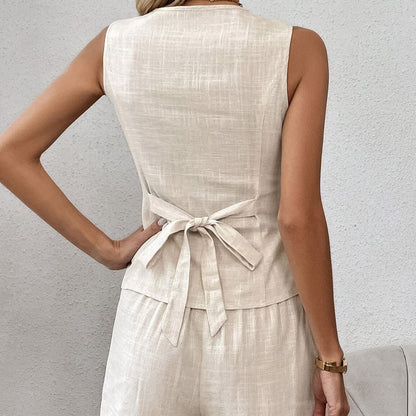 FAYLIN | 2-Delige Korte Linnen Dames Set – Chic en Luchtig