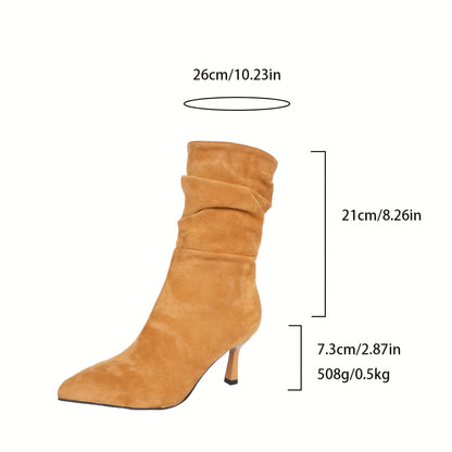Elegante Slanke Dames Enkellaarsjes | Mid-High Plissé Boots Met Puntneus & Stiletto Hak