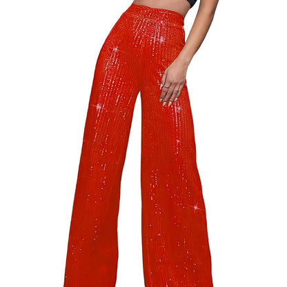 Pailletten Wijdvallende Broek Voor Dames | Glanzende Feestbroek Met Elastische Taille