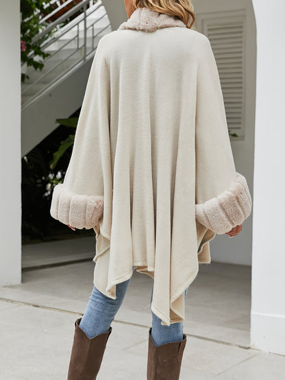 Luxe Faux Fur Vest Voor Dames | Mid-Length Poncho Met Bontkraag & Kwastdetails