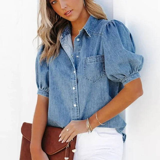 GWEN | Denim Blouse Voor Dames Met Korte Mouwen - Tijdloos & Comfortabel