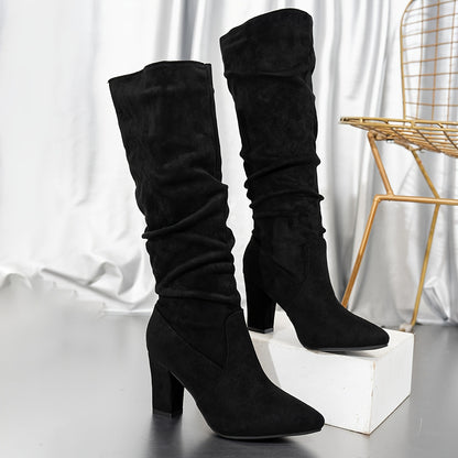 Kniehoge Dameslaarzen | Elegante Slouch Boots Met Luxe Suède Look En Comfortabele Hak