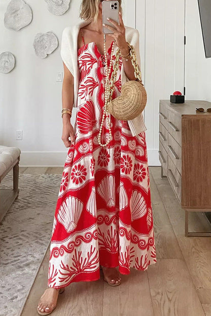 RABI | Maxi Zomerjurk Voor Dames Met Schelpen Print - Perfect Voor Vakantie