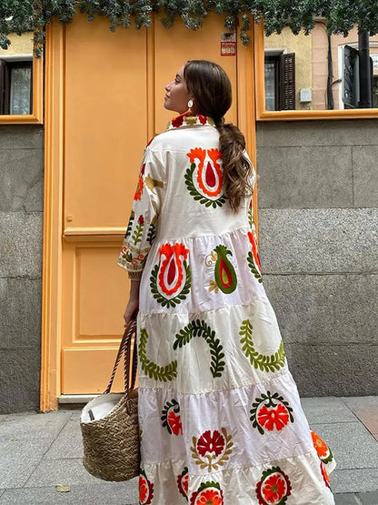 VIRELLA | Maxi Zomerjurk met Kleurrijke Bloemenprint - Zomers en Uniek