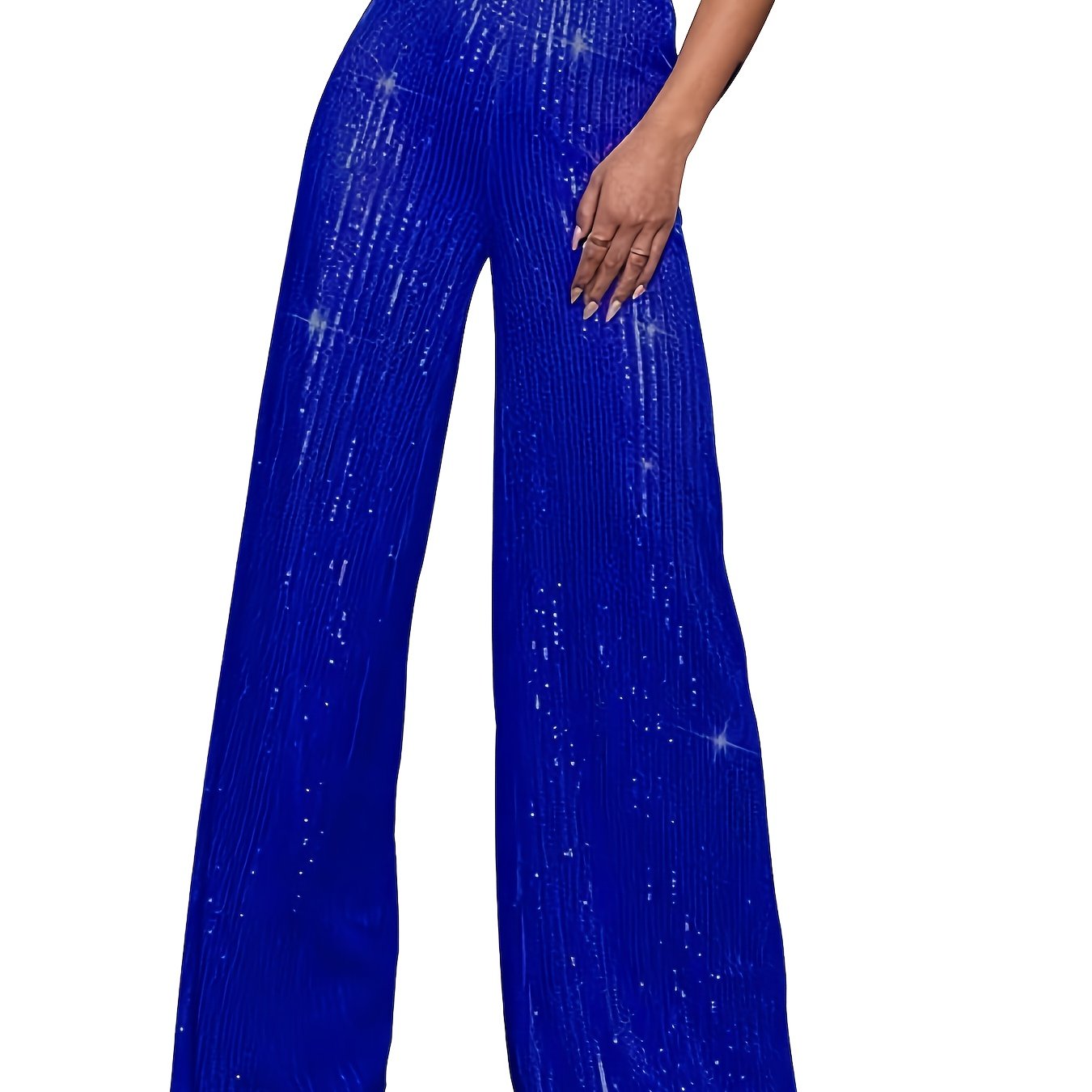 Pailletten Wijdvallende Broek Voor Dames | Glanzende Feestbroek Met Elastische Taille